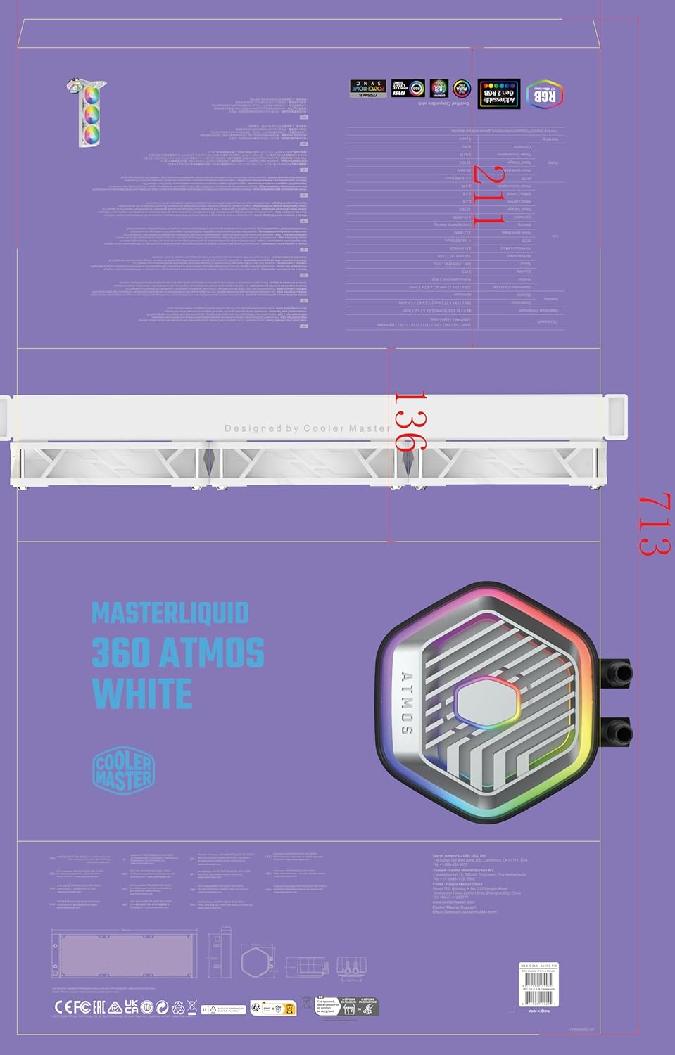 COOLER MASTER ML360 ATMOS 360MM CPU LIQUID COOLER WHITE (MLX-D36M-A25PZ-RW)