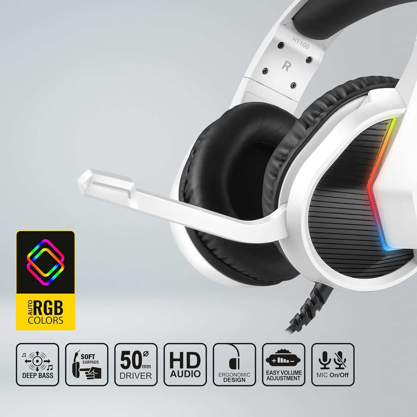 ANT ESPORTS H1100 PRO AUTO RGB WIRED GAMING HEADSET (WHITE)
