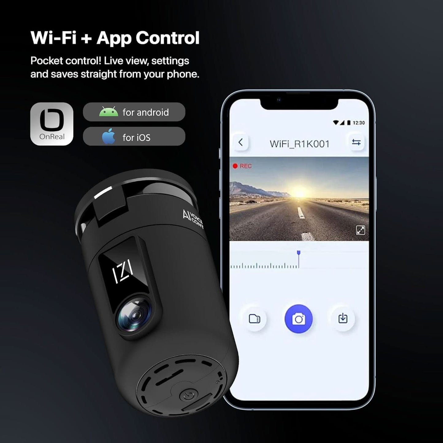 IZI Drive360 Dash Cam for Car, 360 Rotatable Car Camera, AI Voice Control, Full HD 1080P @30FPS, 170 Wide Lens, 24/7 Parking & Impact Detection, 128GB Support, Type-C Fast Connect, Built-in Mic