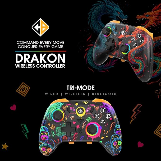 Cosmic Byte Drakon Tri-Mode Controller with Charging Dock, TMR Joystick