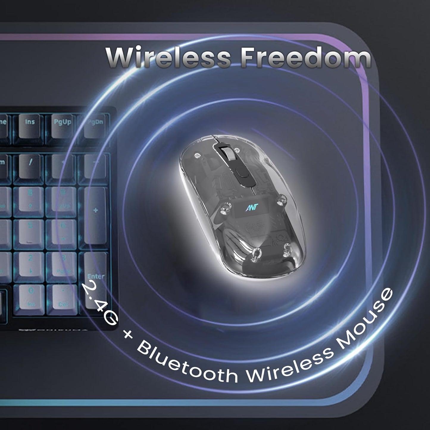 ANT ESPORTS OM140 PRO ULTRA LIGHTWEIGHT TRANSPARENT WIRELESS 2.4GZ BLUETOOTH MOUSE