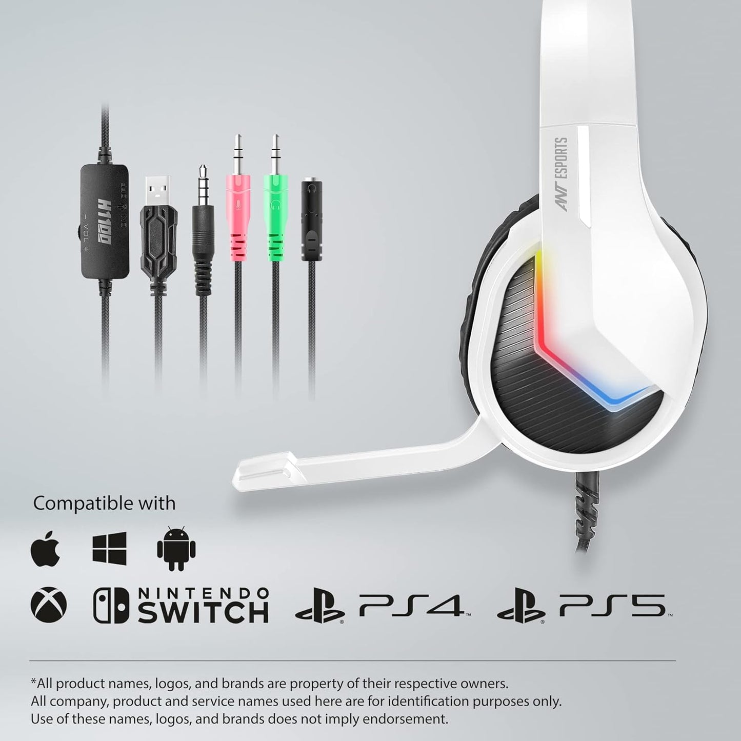ANT ESPORTS H1100 PRO AUTO RGB WIRED GAMING HEADSET (WHITE)