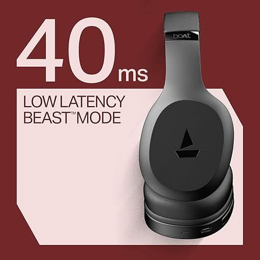 Boat Rockerz 412 40Ms Low Latency, Bluetooth Wireless Over Ear Headphone with Mic (Active Black)