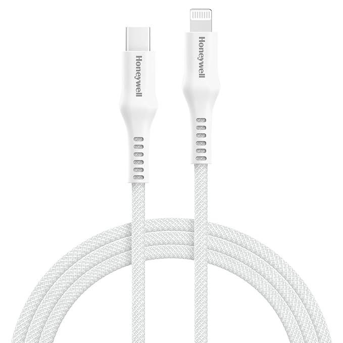 Honeywell Type C to Lightning, 4 Feet (1.2M), Nylon Braided Cable, MFI-certified, QC3.0, PD 87W Support with Max Output 3A, Fast Charge & Sync Cable for iPhone, iPad, AirPods White