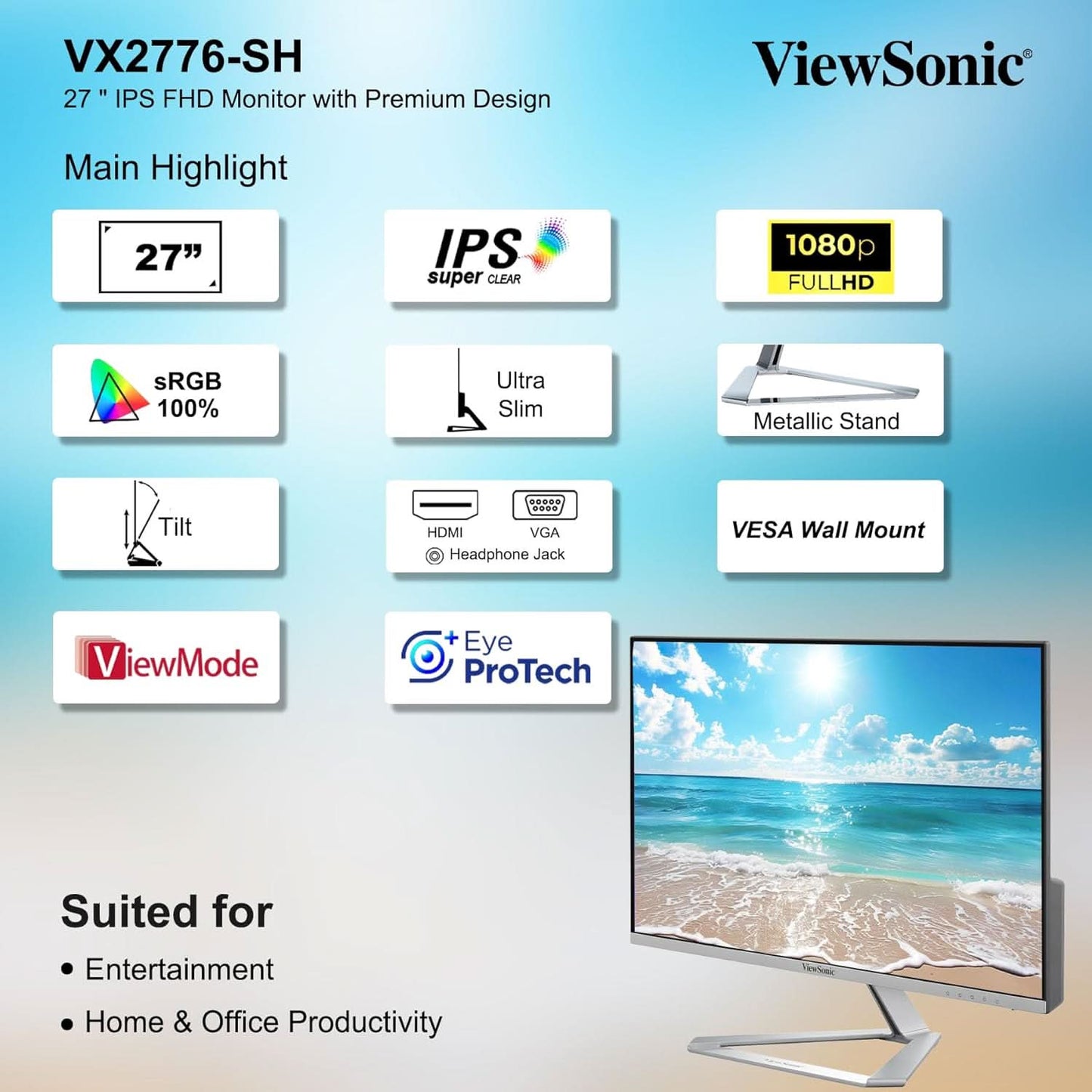 VIEWSONIC VX2776SH FHD IPS MONITOR
