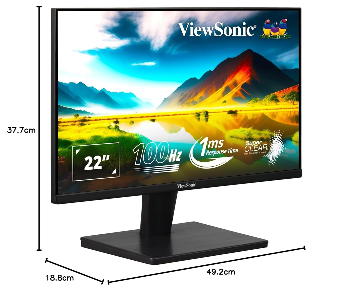 VIEWSONIC 55.88 CM (22"), FHD, VA MONITOR FOR HOME AND OFFICE USE, 100 HZ,1MS RESPONSE TIME, EYE PROTECH FOR COMFORT VIEWING, WALL MOUNT, BEZEL-LESS, SRGB104%, HDMI, VGA -VA2215H