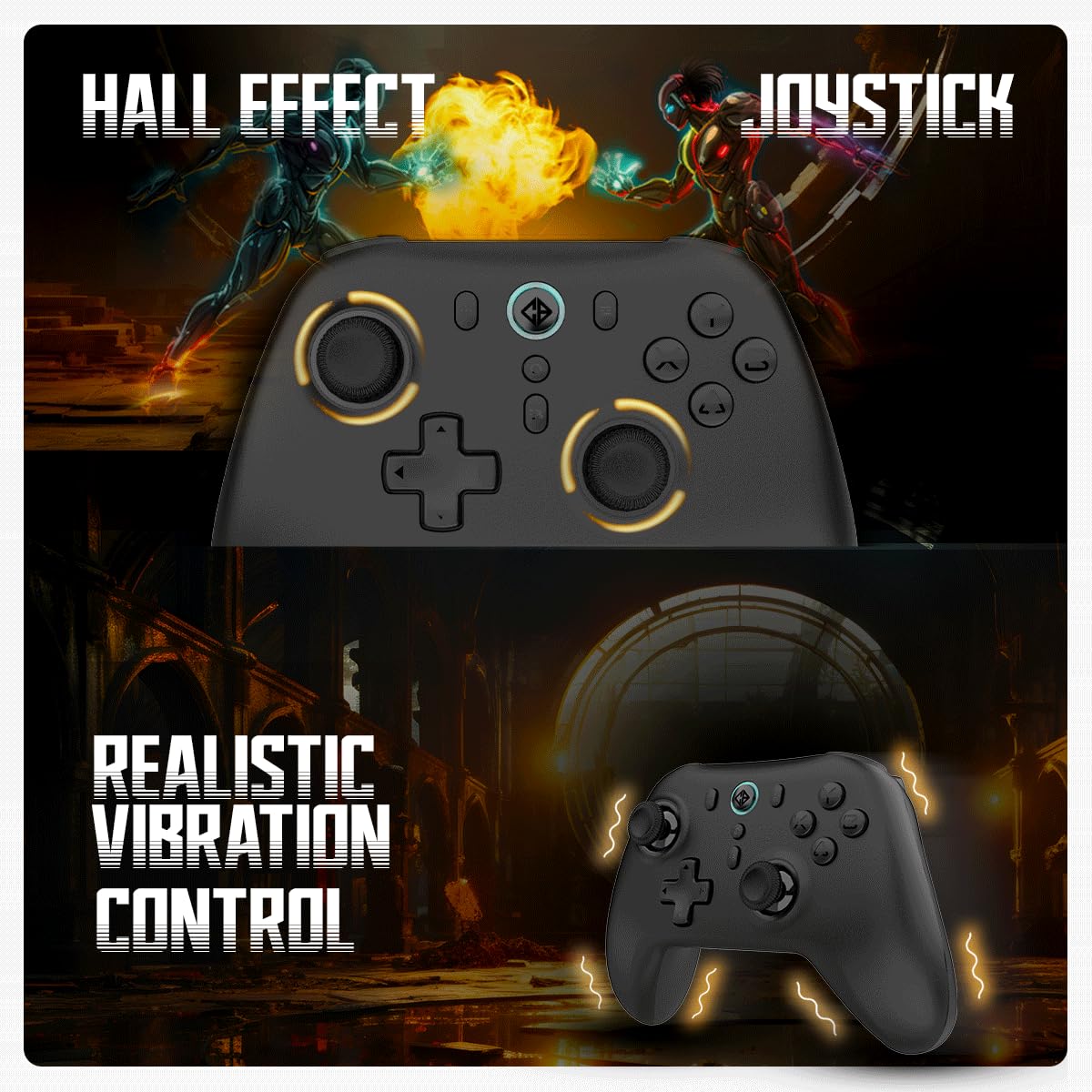 COSMIC BYTE BLITZ WIRELESS + WIRED CONTROLLER FOR PC, HALL EFFECT JOYSTICK & TRIGGERS, 1000HZ POLLING RATE, ADJUSTABLE VIBRATION, TURBO & AUTO TURBO (BLACK)