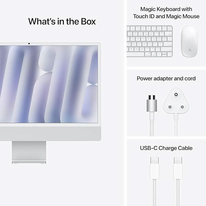 Apple 24-inch iMac with Retina 4.5K display M4 chip with 10 core CPU and 10 core GPU, 24GB, 512GB SSD - Silver