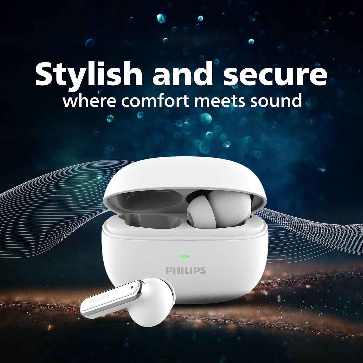 Philips 1150WTHP Premium Wireless Earbuds with ANC, Quad Mic ENC, Up to 55 hr Playtime White