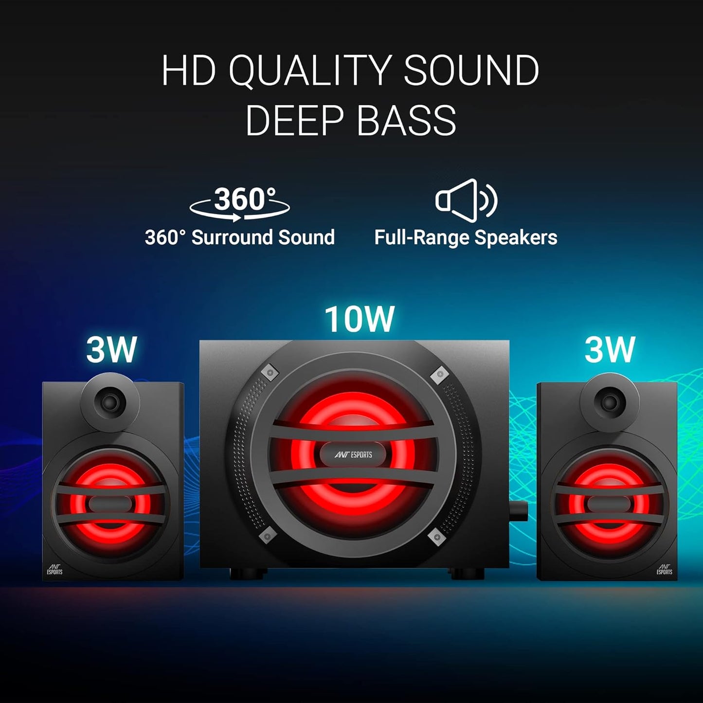 ANT ESPORTS GS160 GAMING SPEAKERS 2.1 - 16W - BLACK