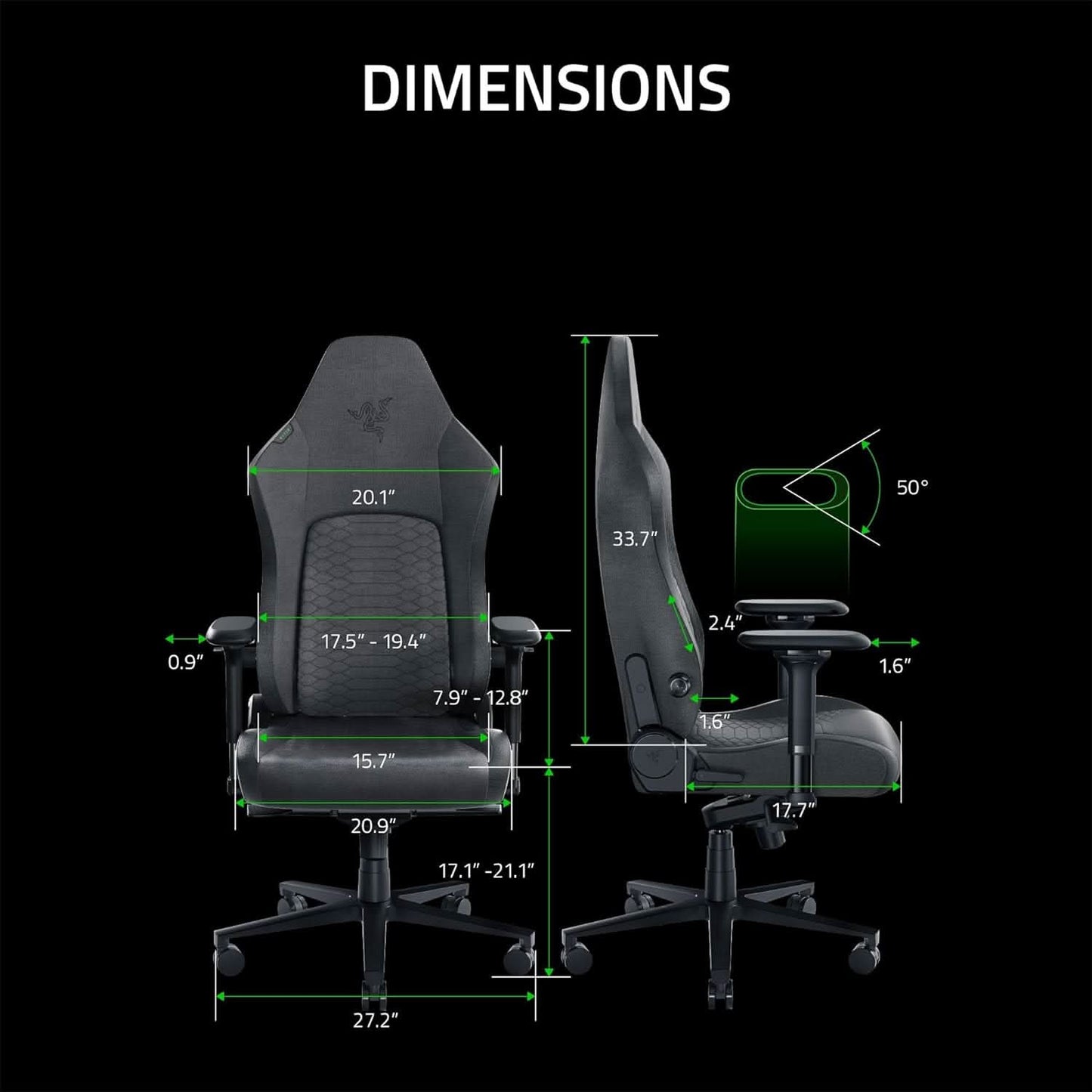 Razer Iskur V2 - Dark Grey Fabric - Gaming Chair with Built-In Lumbar Support -RZ38-04900300-R3U1