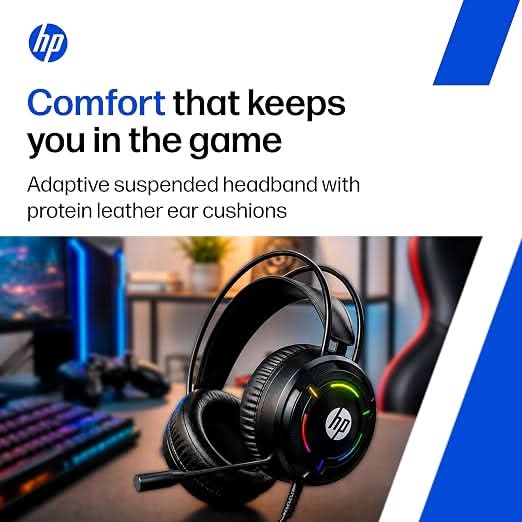 HP G370 Wired Gaming Headset, 360 Degree Omnidirectional Noise-Canceling Microphone, RGB Lighting, Multi-Platform Compatibility