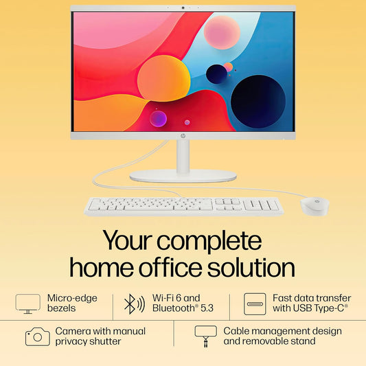 HP ALL-IN-ONE PC, WINDOWS 11 HOME, INTEL PROCESSOR N200, 21.45-INCH (54.5 CM), FHD, INTEL UHD GRAPHICS, 720P HD CAMERA W/PRIVACY SHUTTER, DUAL SPEAKERS (WIN 11, WHITE, 4.17 KG), DG0154IN