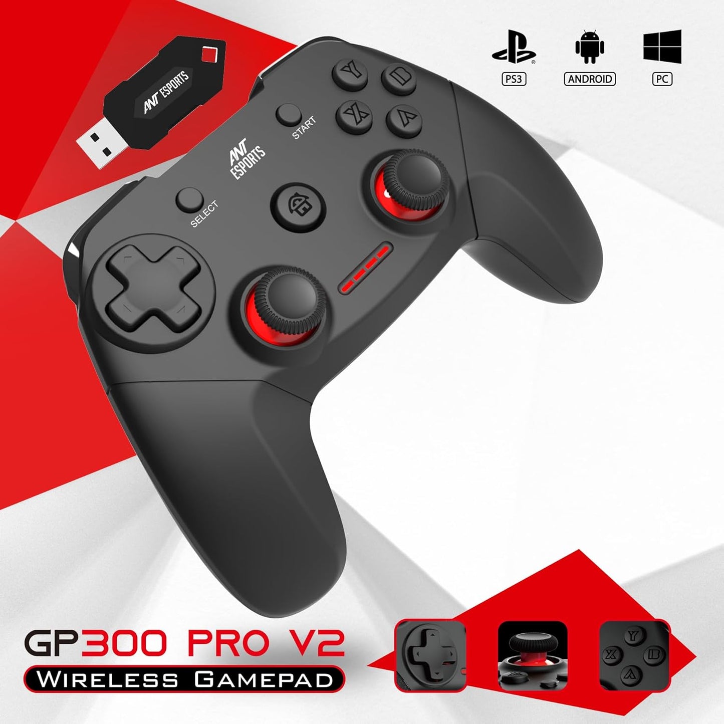 ANT ESPORTS GP300 PRO V2 WIRELESS GAME PAD - BLACK (ETA-SD-20190702423)