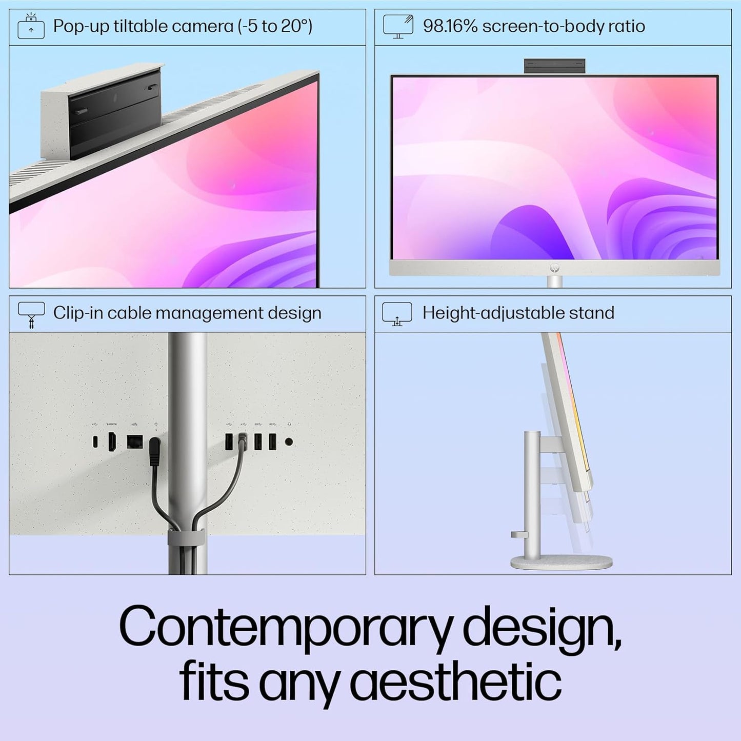 HP ALL-IN-ONE 27, INTEL CORE ULTRA 7 155U, 27INCH (68.6 CM), FHD,IPS,THREE-SIDED MICRO-EDGE, ANTI-GLARE,300 NITS,16 GB DDR5,1TB SSD,WINDOWS 11,MSO21,SHELL WHITE,6.72KG,27-CR1007IN