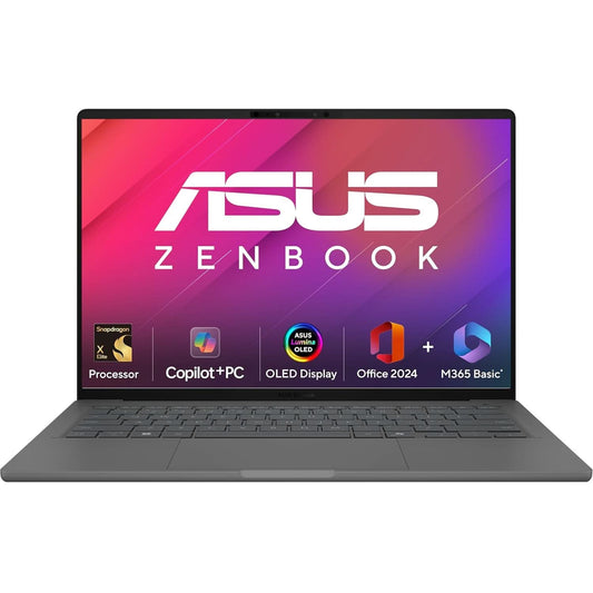 ASUS ZENBOOK A14, SNAPDRAGON X ELITE PROCESSOR,(QUALCOMM ADRENO IGPU/16GB RAM/512GB SSD/WINDOWS 11 HOME/MS OFFICE 365 BASIC (1YEAR)*/14 INCH FHD+ OLED/AI PC/ICELAND GRAY/0.98 KG), UX3407RA-QD061WS