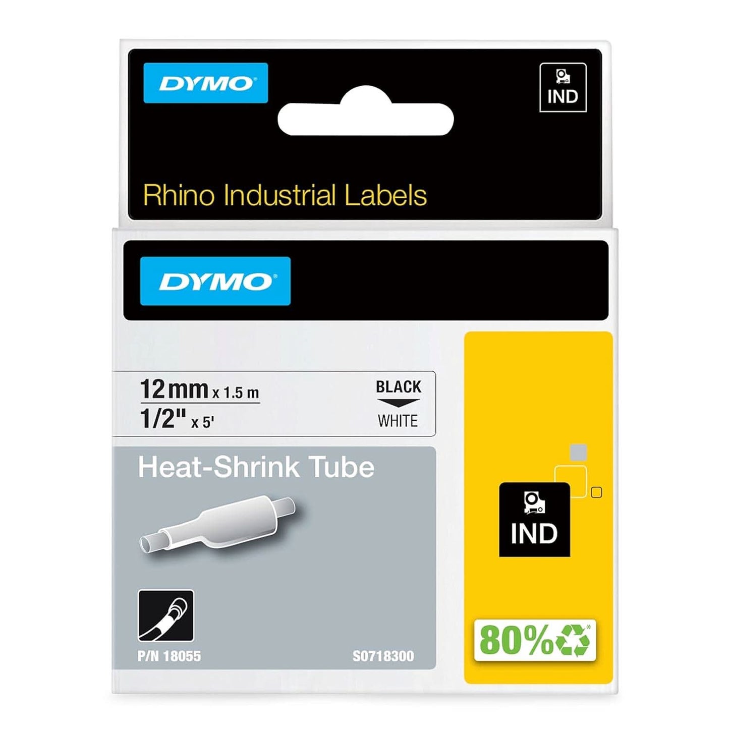 DYMO RHINOPRO HEAT-SHRINK CABLE LABEL TUBES, 1/2-INCH, 5 FEET, WHITE
