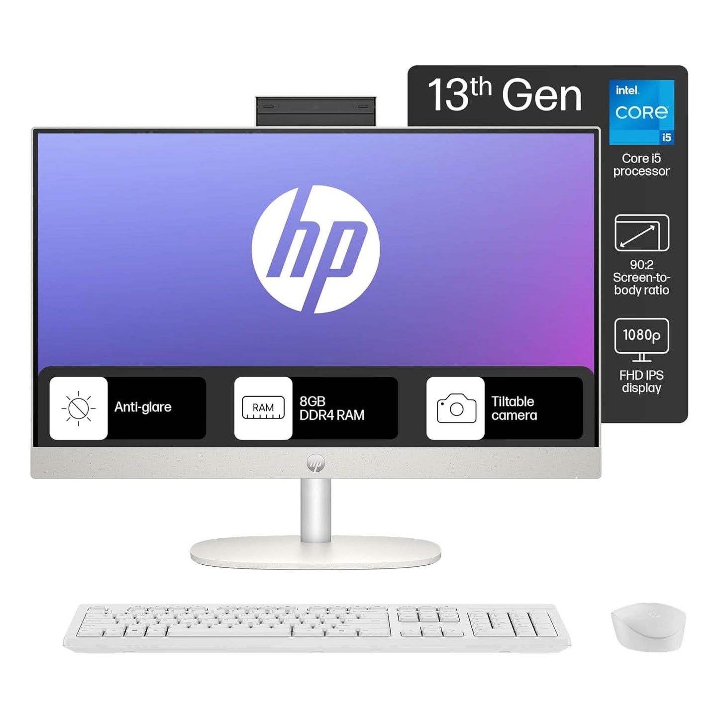 HP ALL-IN-ONE 24, 13TH GEN INTEL CORE I5-1335U,23.8INCH(60.5 CM),FHD,ANTI-GLARE,8 GB DDR4,512GB M.2 SSD, 510SP WHITE WIREESS KEYBOARD AND MOUSE COMBO,WINDOWS 11,SHELL WHITE,5.27KG,24-CR0051IN
