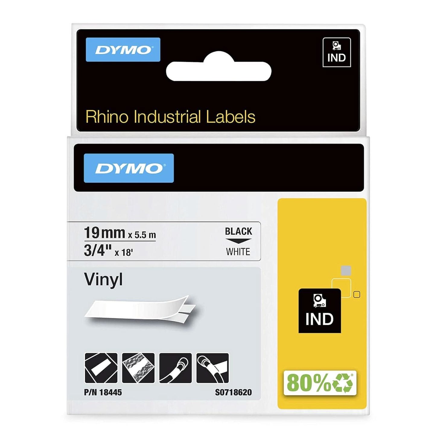 DYMO RHINO IND 19 MM VINYL TAPE WHITE
