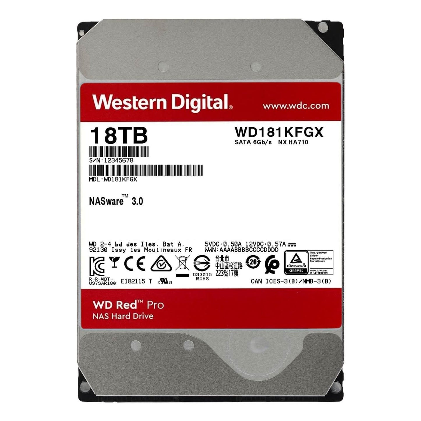 Western Digital 18TB WD Red Pro NAS Internal Hard Drive WD181KFGX-68CKWNO
