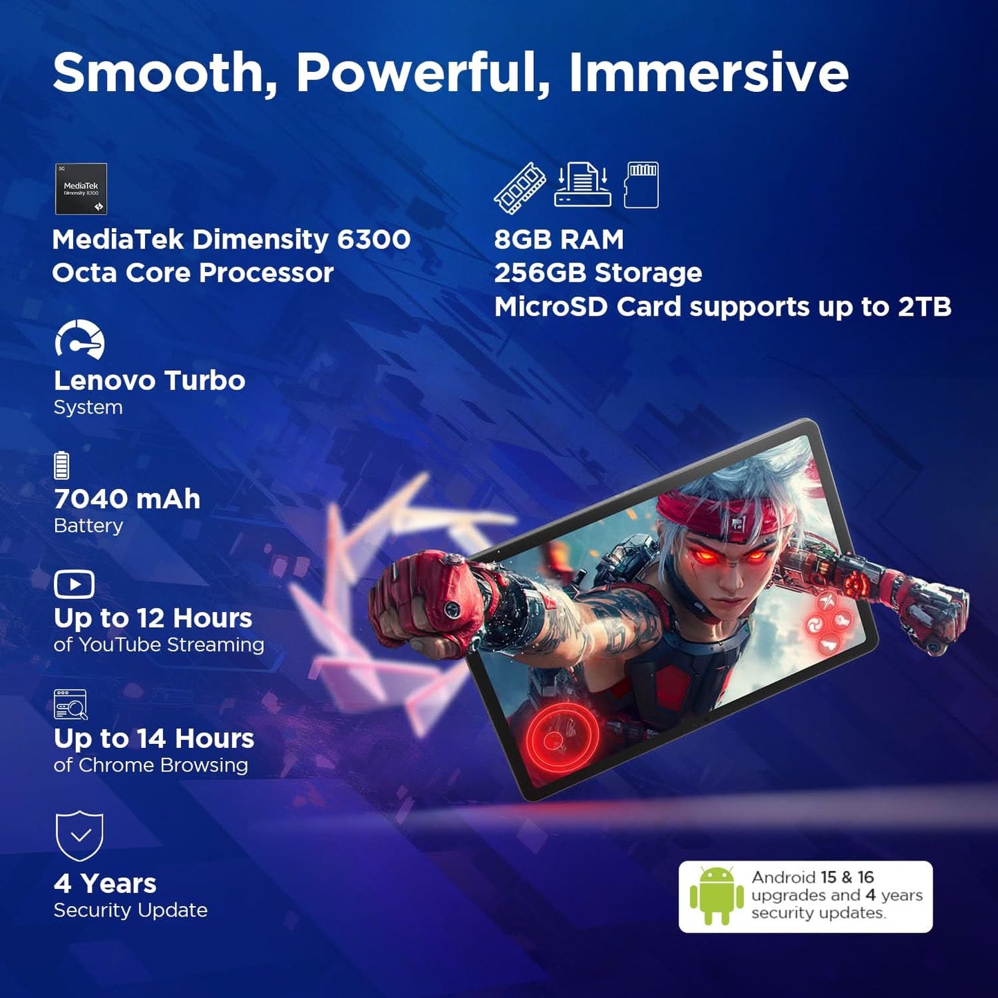 Lenovo Octa Core MediaTek Dimensity 6300, 8GB, 256GB, WiFi and 5G ZAFM0708IN