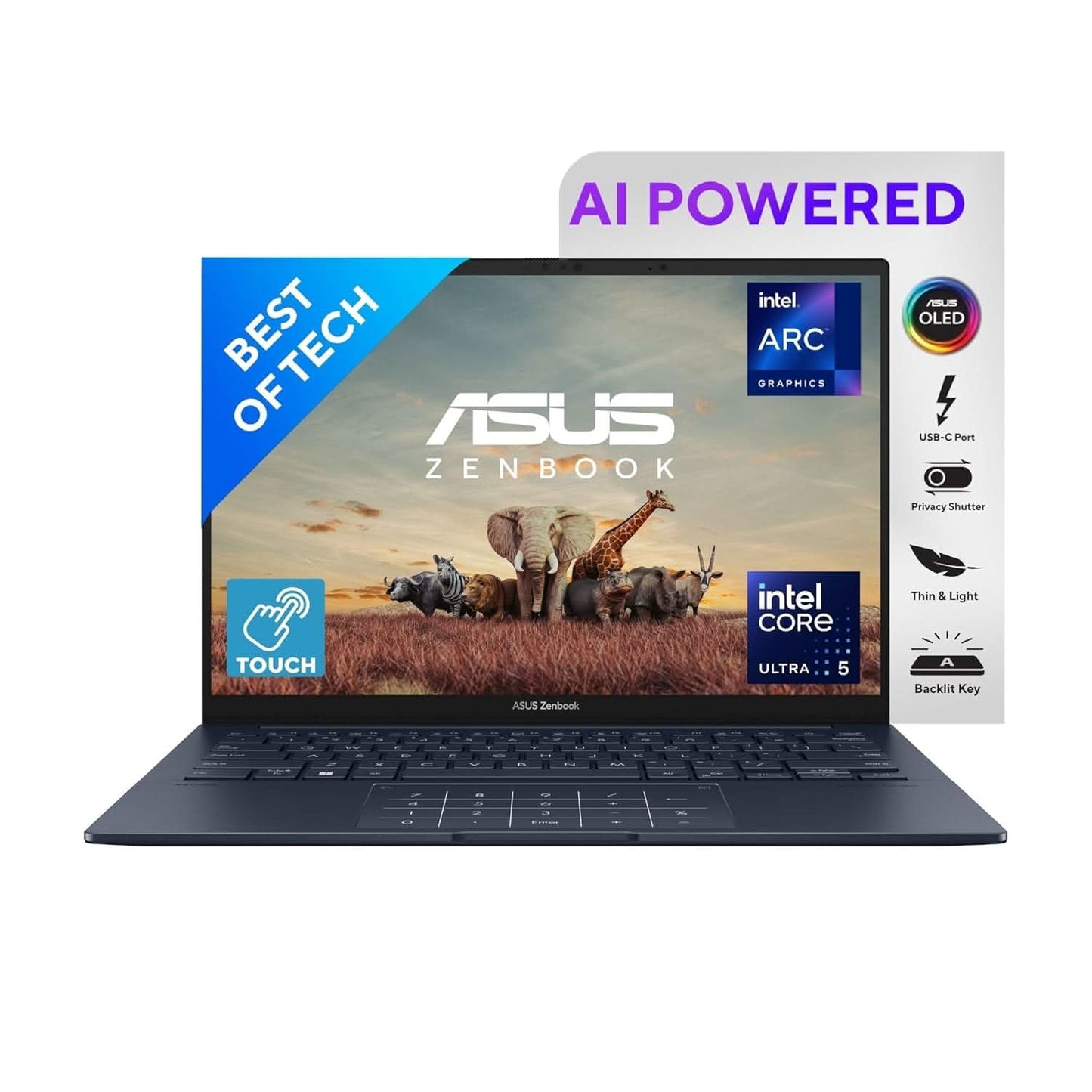ASUS ZENBOOK 14, INTEL CORE ULTRA 5, 16GB RAM, 1TB SSD, 3K OLED 16:10 120HZ, 14 INCH, WINDOWS 11, MSO 2021, PONDER BLUE, 1.28KG, UX3405MA-PZ552WS, BUILT-INAI, BACKLIT, TOUCHSCREEN, 75WHR AI POWERED LAPTOP
