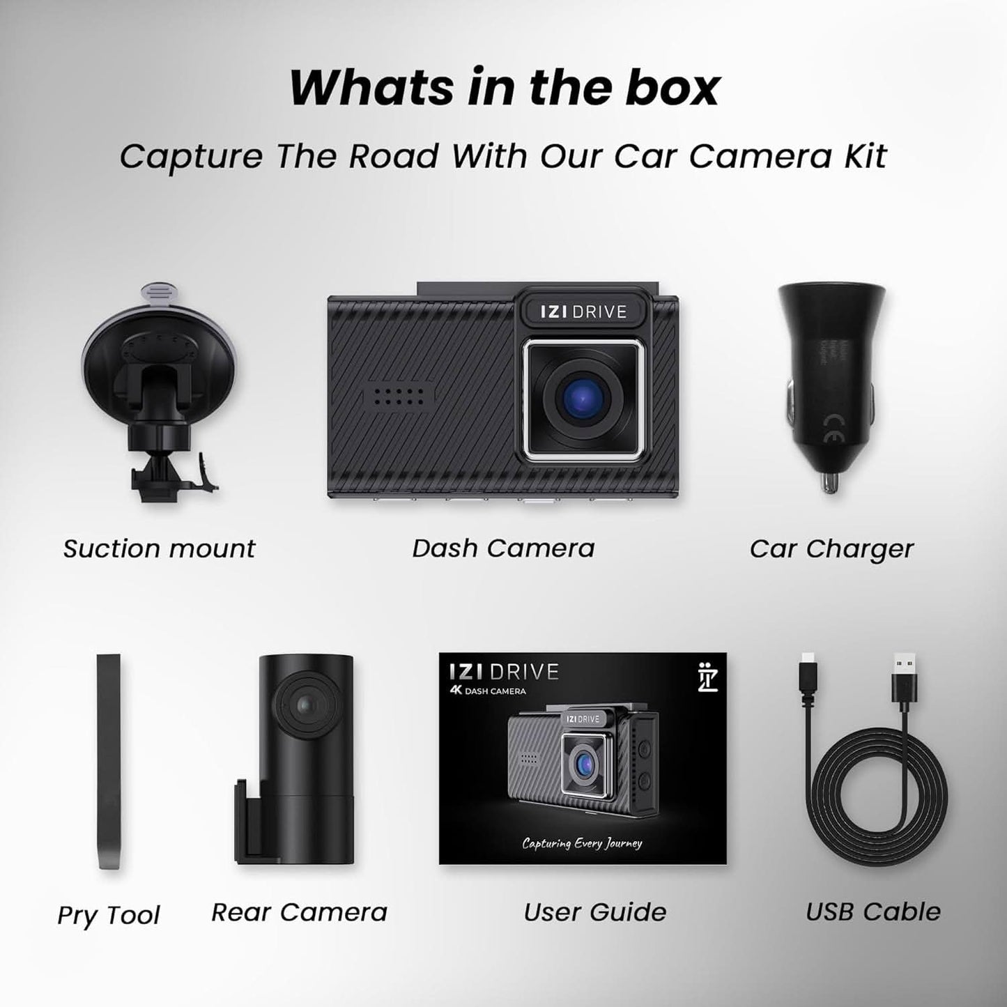 IZI Drive Plus+ 4K Dual Channel Dash Camera with GPS, 3inch HD Screen, 170 Wide Angle, Night Vision, G-Sensor, WiFi, ADAS, Emergency Recording, Made for Indian Roads, Optional Car Parking Monitor