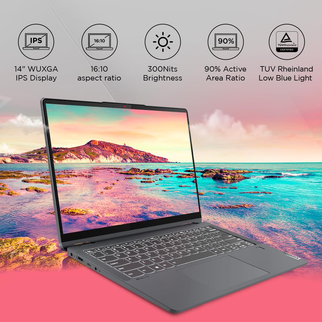 LENOVO IDEAPAD FLEX 5 AMD RYZEN 5 7530U 14 INCH (35.5CM) WUXGA+ IPS 2-IN-1 LAPTOP (16GB/512GB SSD/WIN 11/OFFICE 2021/BACKLIT KB/FPR/FHD CAMERA/ALEXA/3 MONTH GAME PASS/ARCTIC GREY/1.55KG), 82XX007KIN
