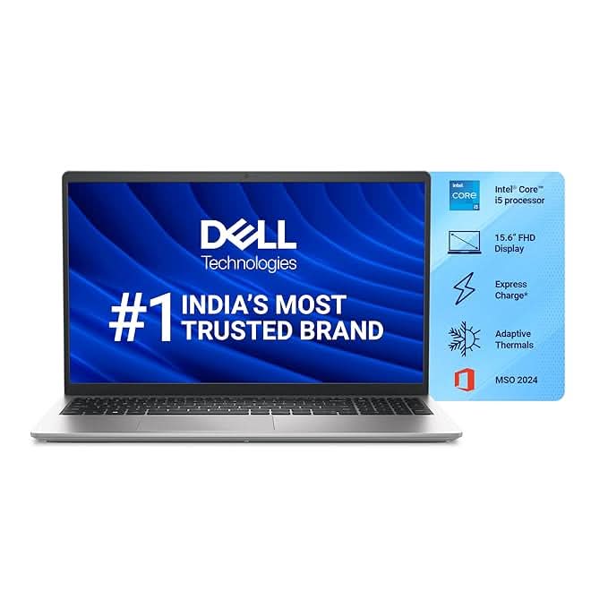 Dell DC15250, 15.6" (39.62 cm) FHD Laptop with Intel Core i5-1334U, 16GB RAM, 512GB SSD, 120Hz, 250 Nits Display, Wi-Fi 6, Windows 11 Home, MSO 11–Sleek, Fast & Reliable for Work, Study & Everyday Use