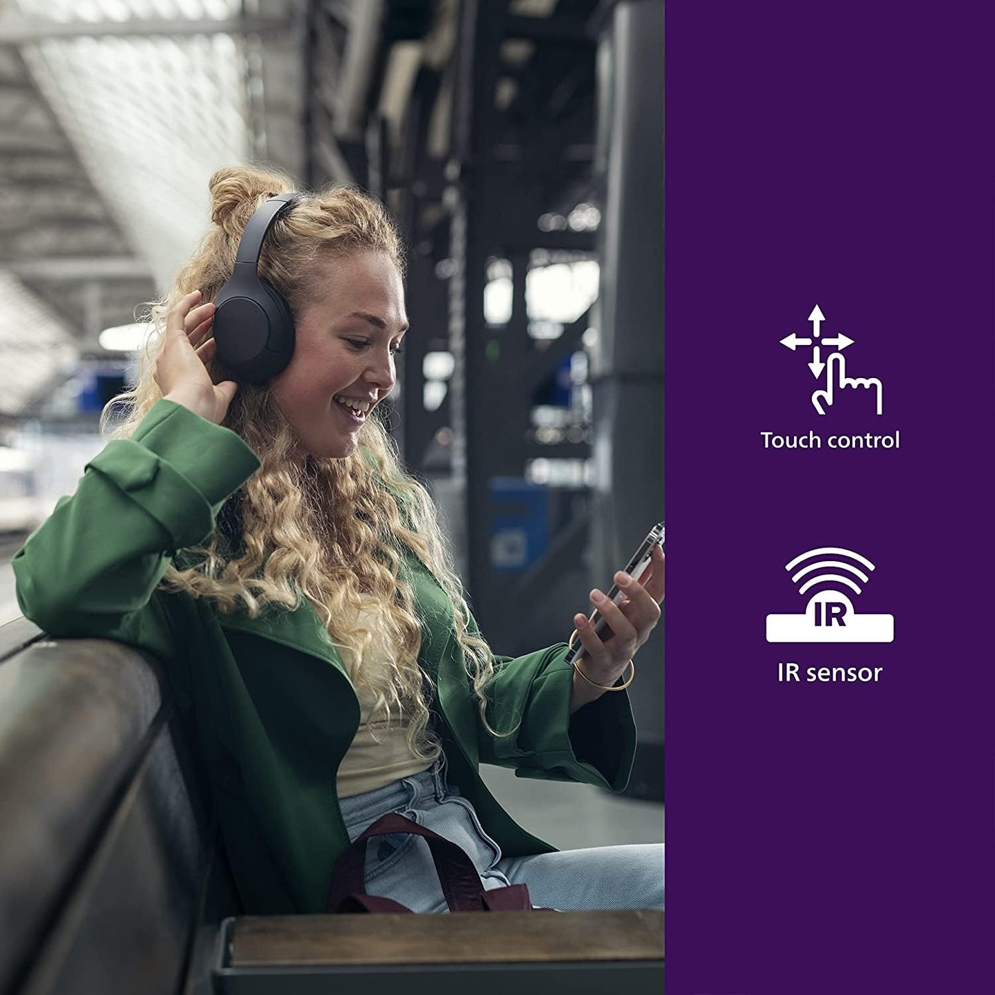 PHILIPS AWARD WINNING WIRELESS ON EAR HEADPHONES TAH8506BK, SLEEK DESIGN WITH NOISE CANCELLATION PRO, UPTO 60 HRS OF PLAY TIME, TOUCH CONTROL (BLACK), SENSITIVITY: 96 DB (1K HZ)