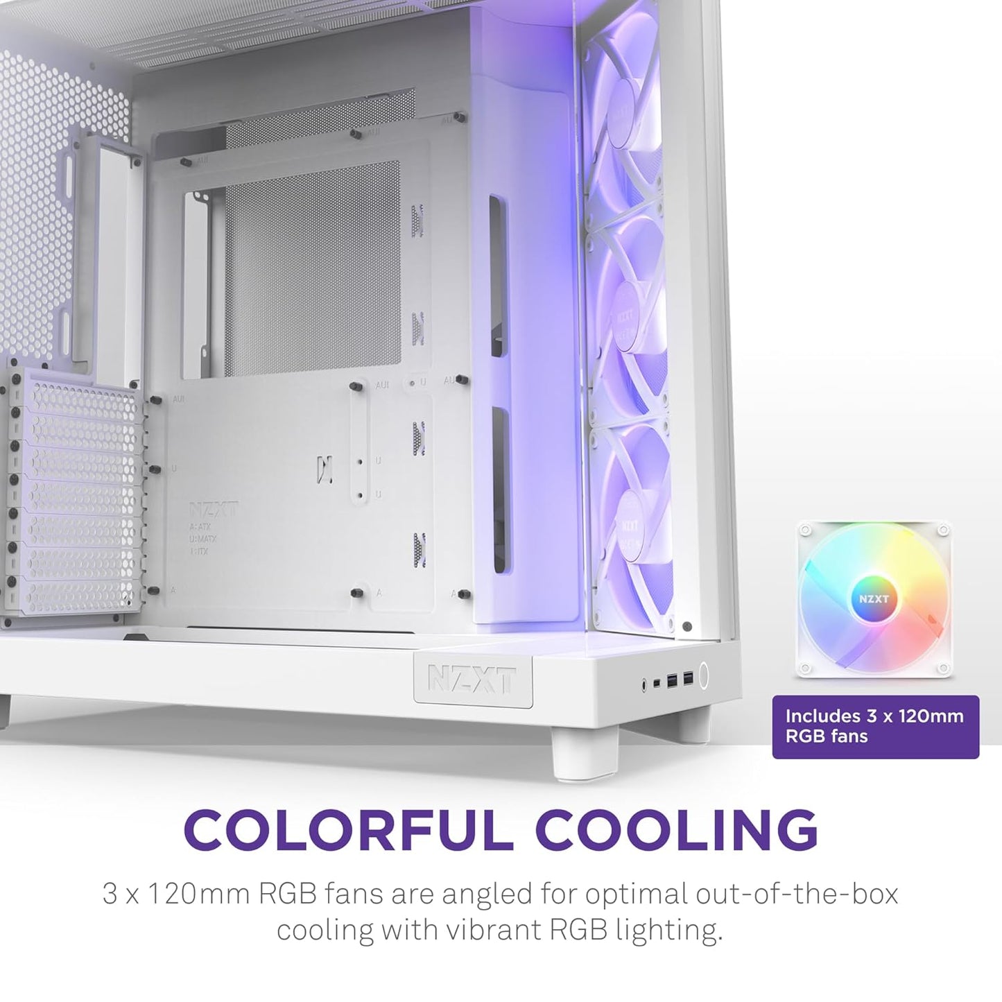 NZXT CHASSIS H6 FLOW RGB (2023) COMPACT DUAL- CHAMBER ATX CASE WITH RGB FANS - ALL WHITE- CC-H61FW-R1