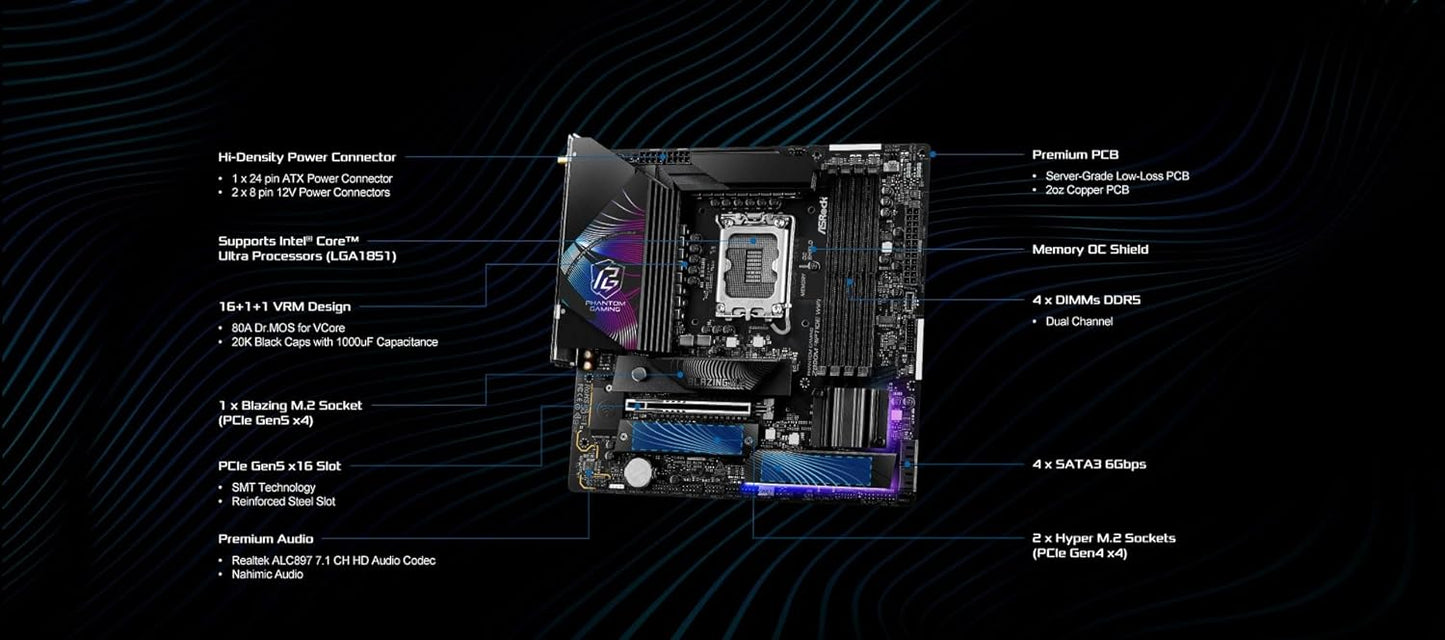 ASROCK PHANTOM GAMING Z890M RIPTIDE WIFI 6E DDR5 MICRO ATX MOTHERBOARD