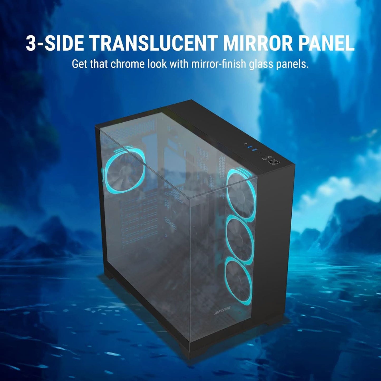 ANT ESPORTS CRYSTAL MIRROR ATX MID TOWER CASE BLACK