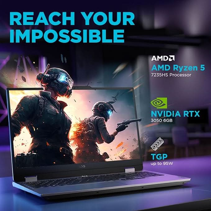 Lenovo LOQ AMD Ryzen 5 7235HS | NVIDIA RTX 3050 6GB (16GB RAM/512GB SSD/144Hz Refresh Rate/15.6" (39.6cm)/Windows 11/Office Home 2024/3 Mon. Game Pass/Grey/2.4Kg), 83JC00LRIN AI Gaming Laptop