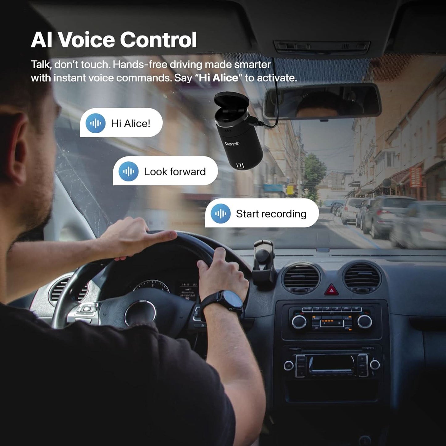 IZI Drive360 Dash Cam for Car, 360 Rotatable Car Camera, AI Voice Control, Full HD 1080P @30FPS, 170 Wide Lens, 24/7 Parking & Impact Detection, 128GB Support, Type-C Fast Connect, Built-in Mic