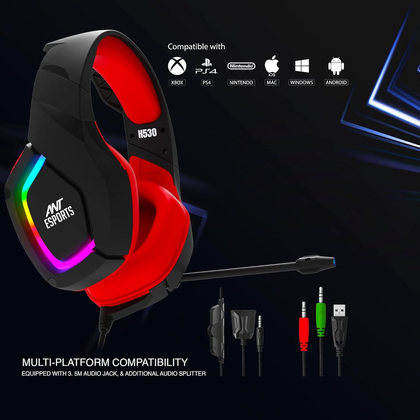 ANT ESPORTS H530 BLACK RED GAMING HEADSET