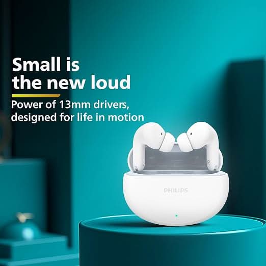 Philips TAT1269BKHP Bluetooth Truly Wireless in Ear Earbuds with mic, 13mm Drivers, BT 5.4, 40H Playtime, IPX5, Fast Charging White