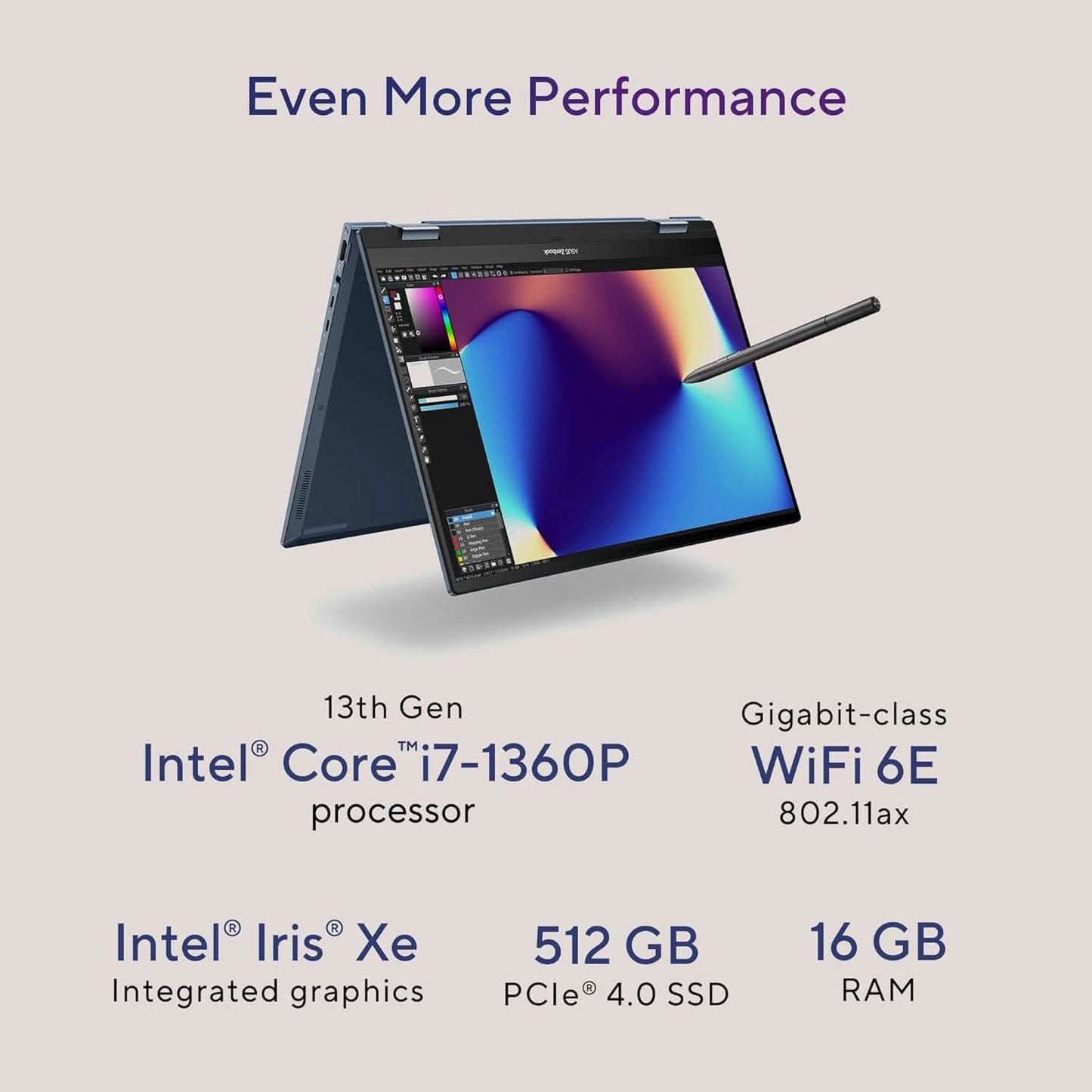ASUS ZENBOOK 14 FLIP OLED (2023), INTEL CORE I7-1360P 13TH GEN, 14 INCH (35.56 CM) 2.8K 90HZ OLED, THIN & LIGHT LAPTOP (16GB/512GB SSD/IRIS XE/WIN 11/OFFICE 2021/75W BATTERY/BLUE/1.5 KG), UP3404VA-KN742WS