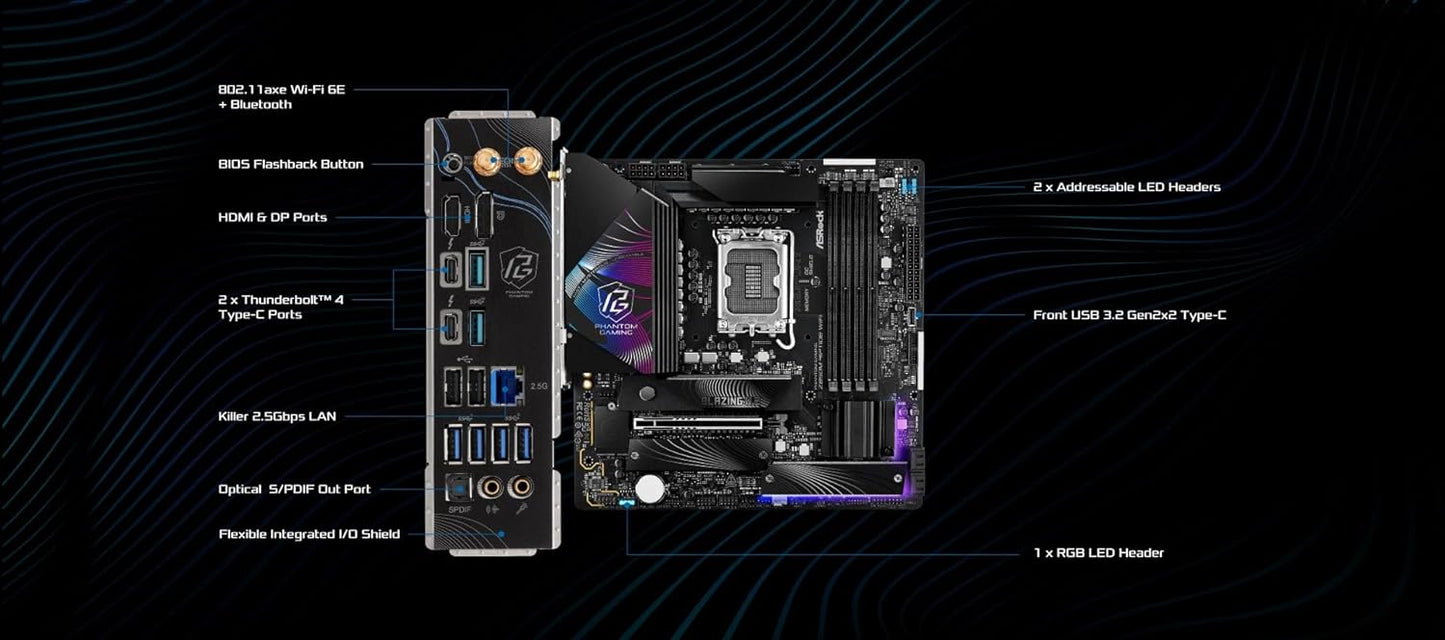 ASRock Phantom Gaming Z890M Riptide WiFi 6E DDR5 Micro ATX Motherboard