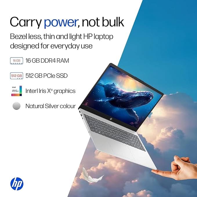 HP 15, Intel Core 5-120U(16GB DDR4, 512GB SSD) FHD, Anti-Glare, Micro-Edge, 15.6''/39.6cm, Win11, M365 Basic(1yr), Office Home24, Silver,1.59kg, FD0682TU, FHD Camera w/Privacy Shutter, Backlit Laptop