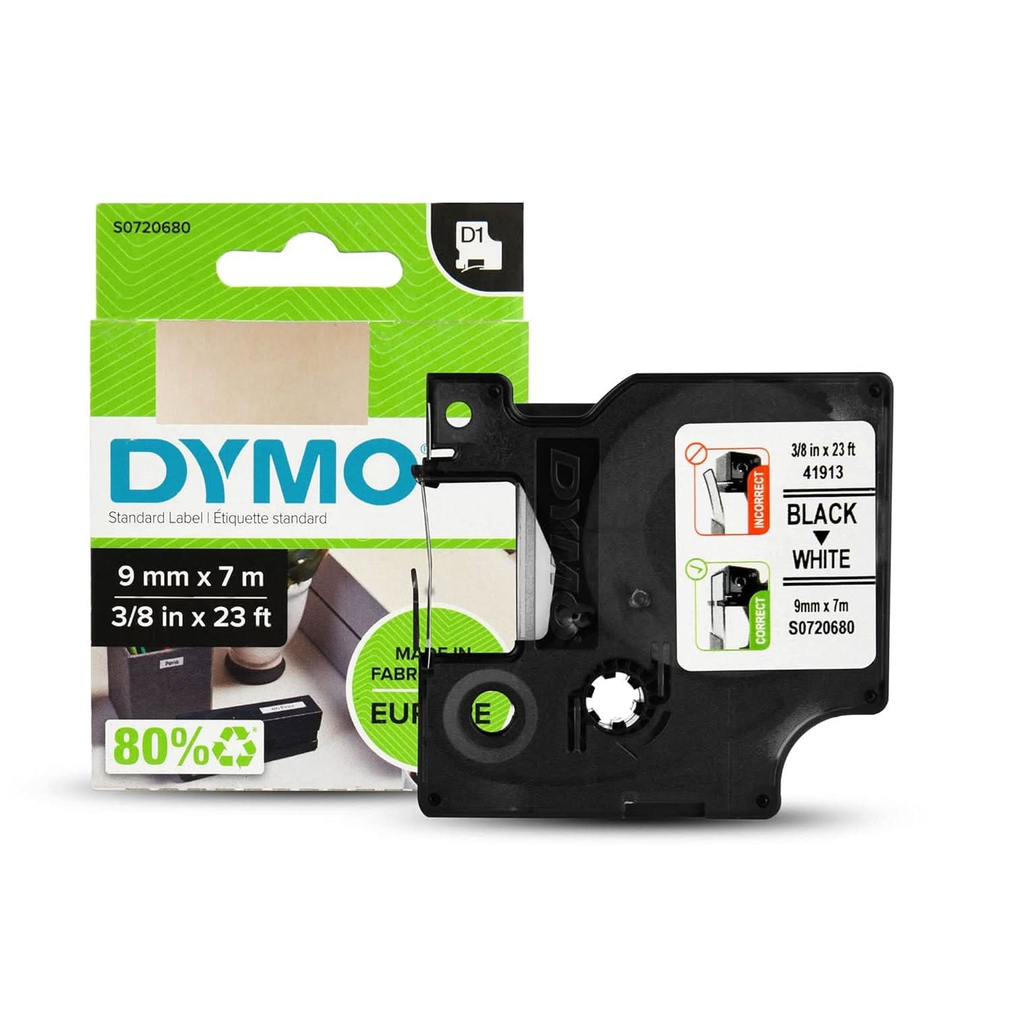 DYMO AUTHENTIC D1 LABELS, 9MM X 7M ROLL, BLACK PRINT ON WHITE TAPE, SELF-ADHESIVE LABELS FOR LABELMANAGER & MOBILELABELER LABEL PRINTERS