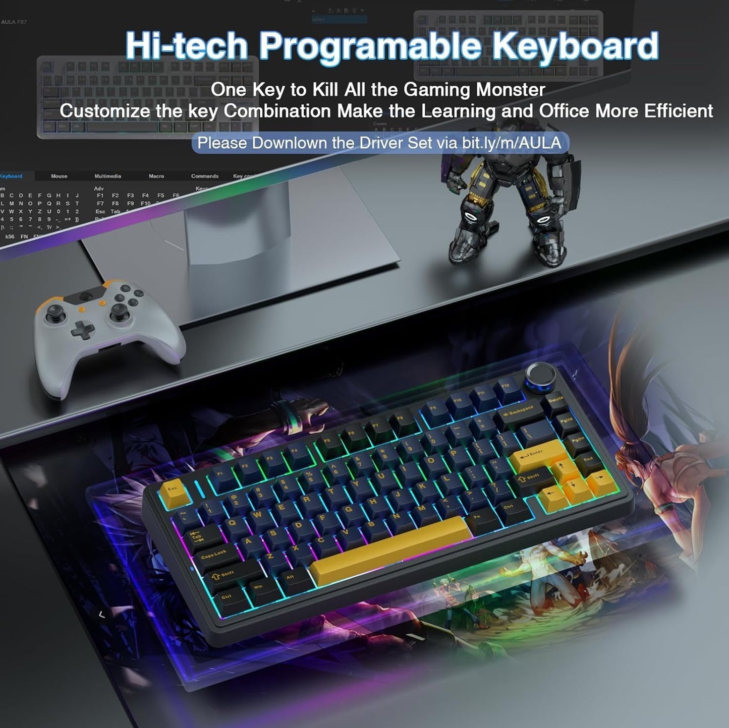 AULA F75 THUNDER BLACK GRAYWOOD SWITCH MECHANICAL GAMING KEYBOARD