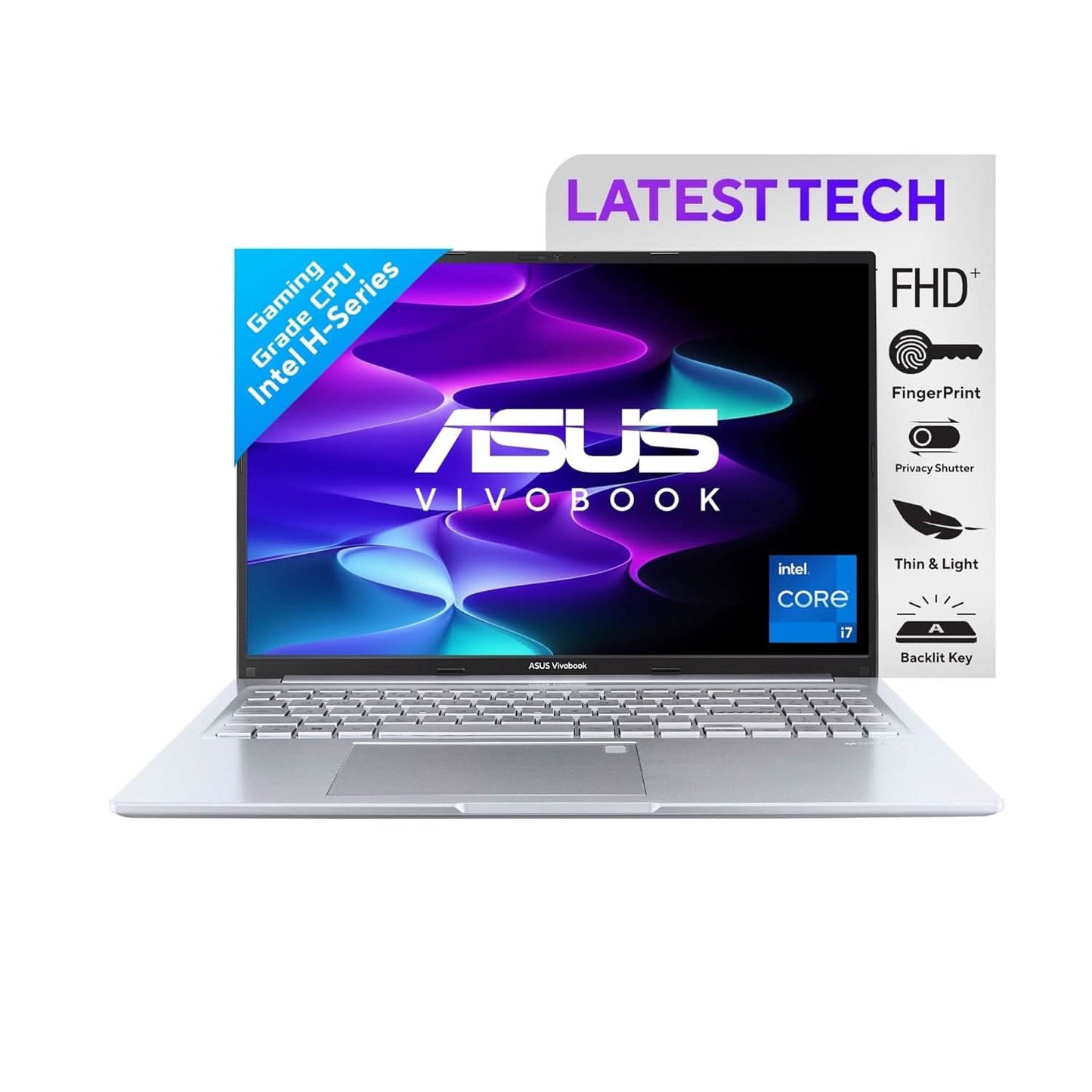 ASUS VIVOBOOK 16, INTEL CORE I7-12700H, 16GB DDR4, 512GB SSD, WUXGA 16:10 60HZ, 16 INCH/40.64CM, WINDOWS 11, MS OFFICE 2021, TRANSPARENT SILVER, 1.88KG, X1605ZAC-MB741WS, INTEL IRIS XE GRAPHICS LAPTOP
