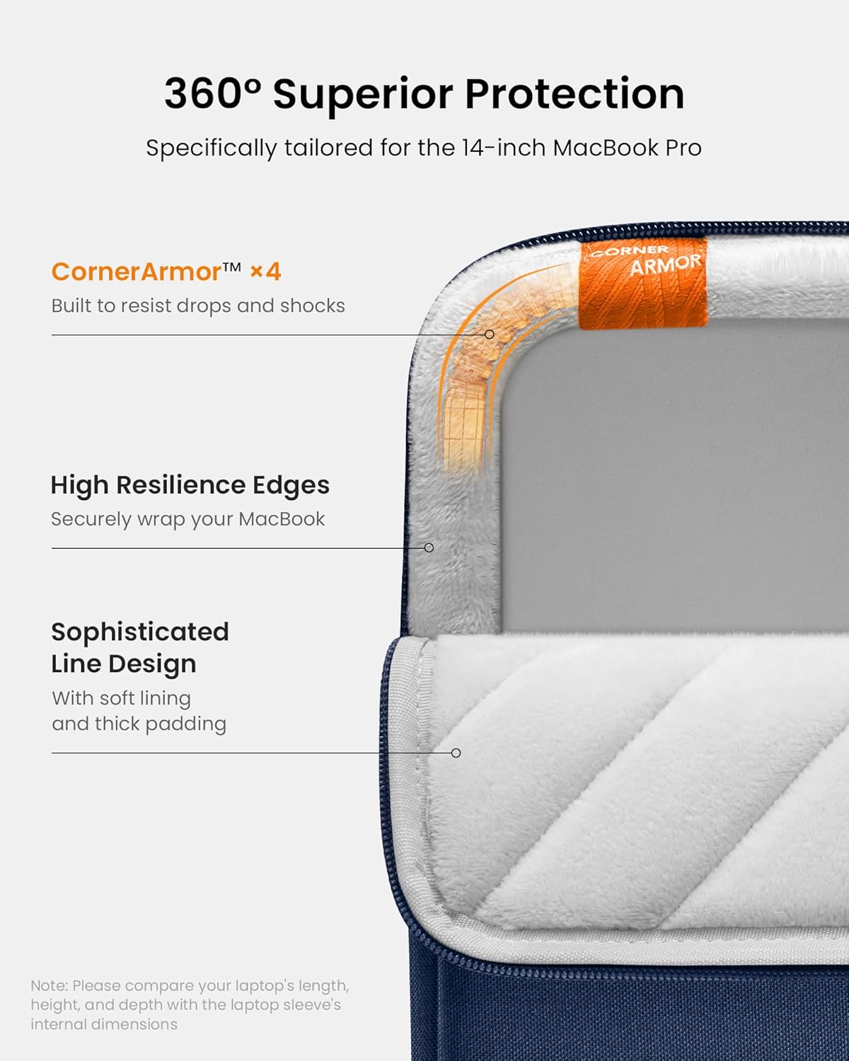 TOMTOC DEFENDER-A13 LAPTOP SLEEVE KIT 14 INCH-NAVY BLUE