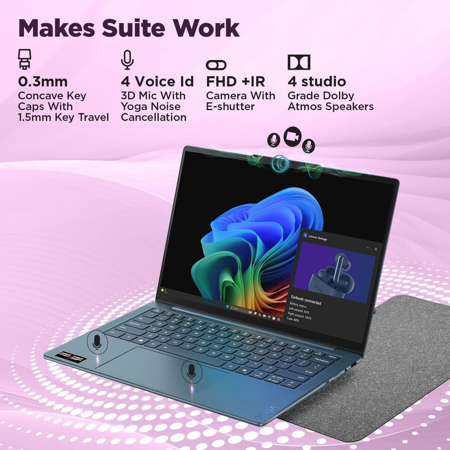 Lenovo Yoga Slim 7 AMD Ryzen AINow 7 350 Copilot Plus 32GB RAM, 1TB SSD, 14 inch 35.5cm, WUXGA OLED, 50 TOPS, Windows 11, Office Home 2024, Backlit Keyboard, 1Yr ADP Free, Teal 83JY005YIN