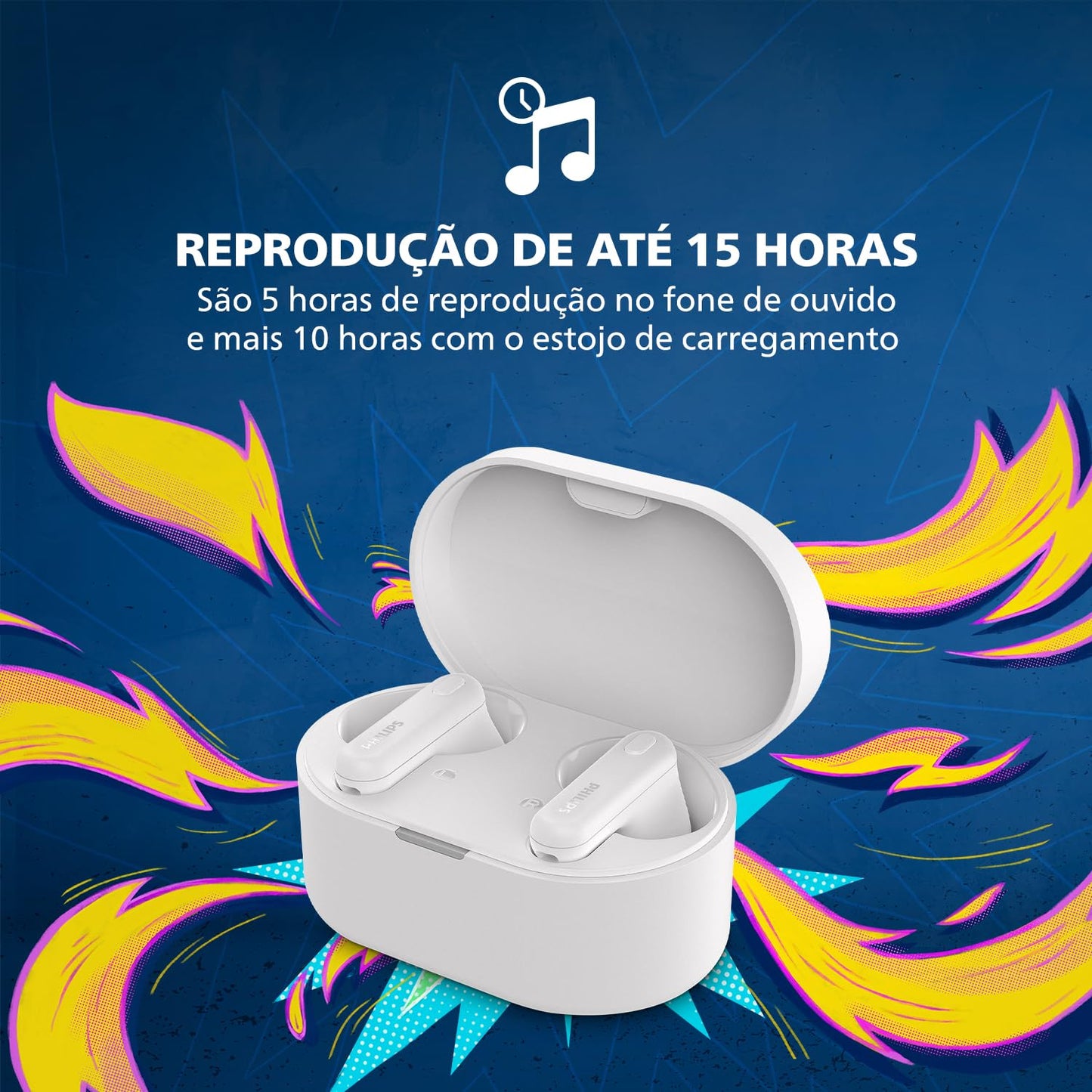 PHILIPS TAT1108WT/00 TRUE WIRELESS EARBUDS, IN-EAR, BLUETOOTH V5.3, EARPHONES WITH MIC, 15H PLAYBACK,SHANK SHAPE, IPX4, BUTTON CONTROLS, COMFORTABLE FIT, AI MIC FOR CRYSTAL CLEAR SOUND QUALITY (WHITE)