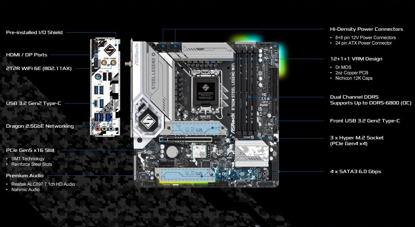 ASROCK B760M STEEL LEGEND WIFI DDR5 MICRO ATX MOTHERBOARD