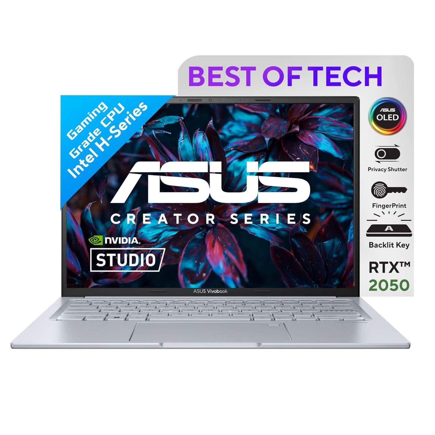 ASUS CREATOR SERIES VIVOBOOK 14X OLED 2023, INTEL CORE I5-12450H 12TH GEN, 14.0-INCH 90HZ, CREATOR/GAMING LAPTOP (16GB/512GB SSD/RTX 2050/WIN11/FP/63WHR/SILVER/1.40 KG),K3405ZFB-KM542WS