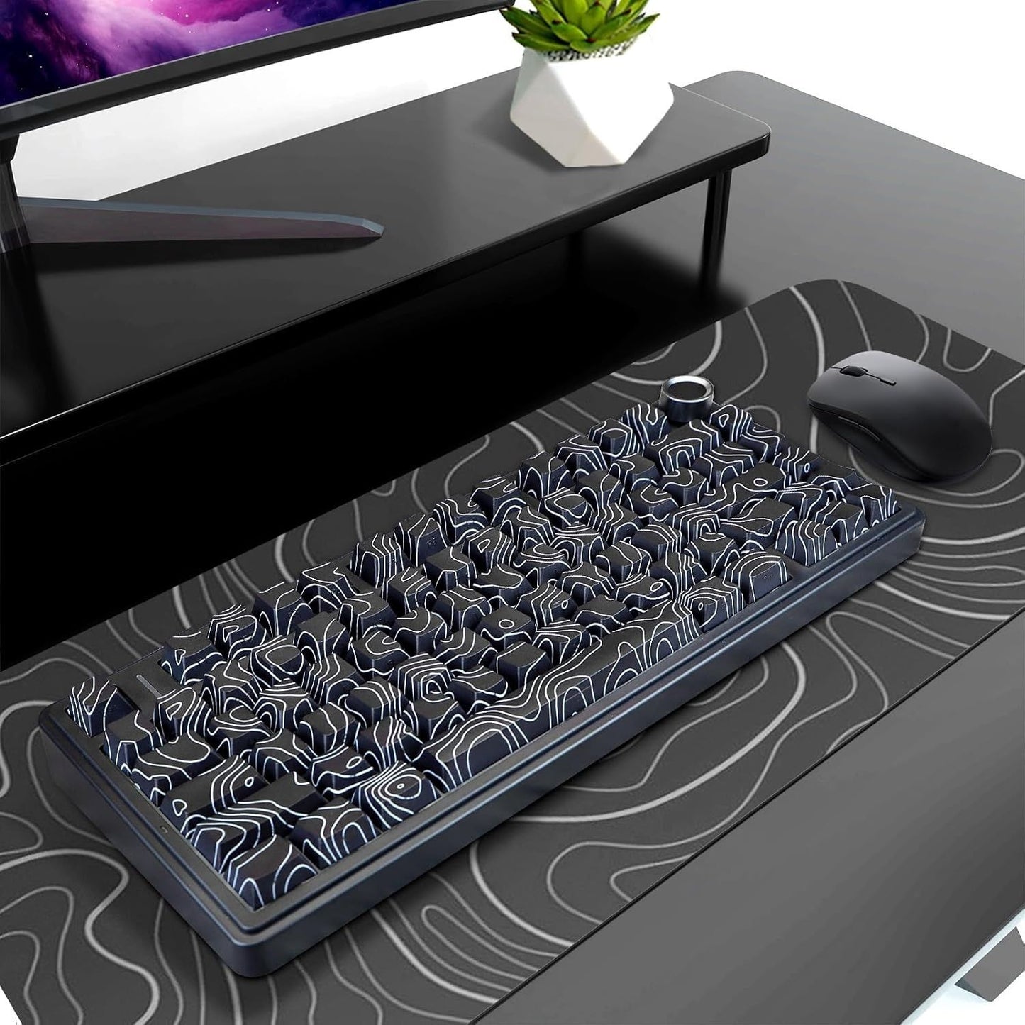 AULA F75 75% SIDE ENGRAVED TRI MODE TKL 80 KEYS WIRELESS MECHANICAL GAMING KEYBOARD WITH KNOB | 4000MAH BATTERY, SOUTH-FACING RGB BACKLIT PRE-LUBED HOT SWAPPABLE | BLACK CONTOUR - STAR VECTOR SWITCHES