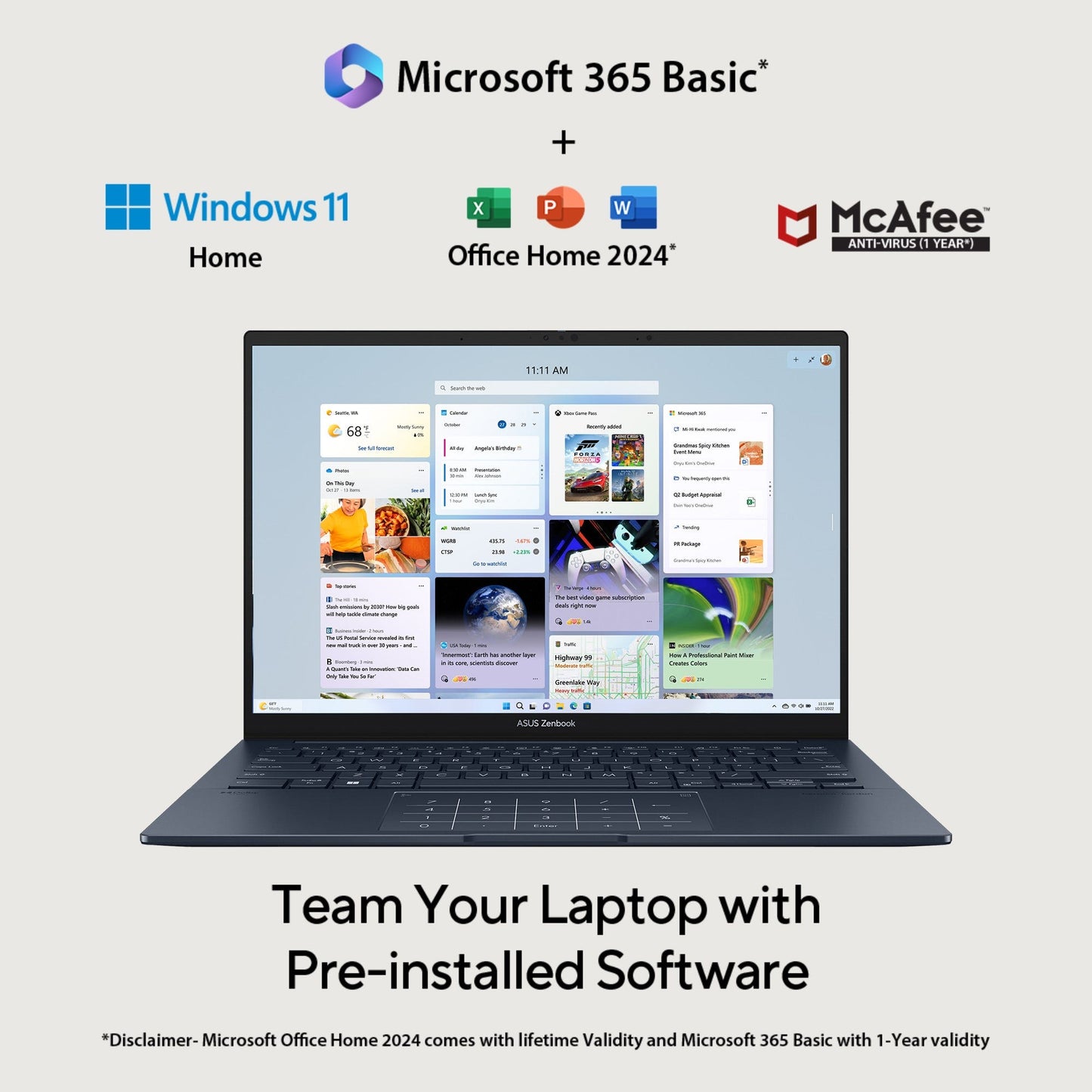 ASUS ZENBOOK 14 OLED, AI POWERED LAPTOP, INTEL CORE ULTRA 5 225H (16GB/1TB/INTEL ARC GRAPHICS/35.56 CMS (14) 3K TOUCH/WINDOWS 11 HOME/OFFICE HOME 2024 + M365 BASIC (1 YEAR VALIDITY) UX3405CA-PZ162WS